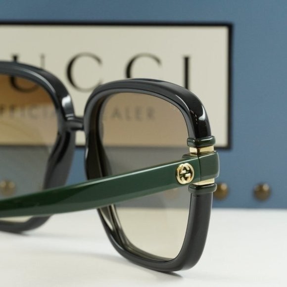 FINAL PRICE NEW GUCCI GG1066S 003 BLACK GREEN BROWN SQUARE WOMENS SUNGLA… - Picture 10 of 12